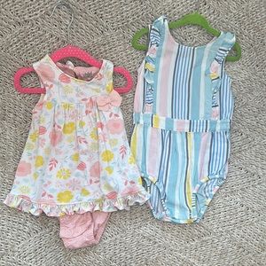 EUC 24mo Floral and Striped Baby Romper Set